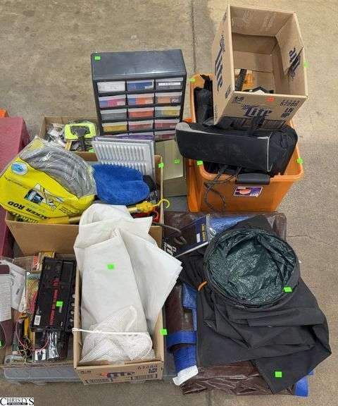 Skid of Home Repair - Tarps, Tool Bags, Hand Tools, Hardware Organizer, Misc - SKID NOT INCLUDED image