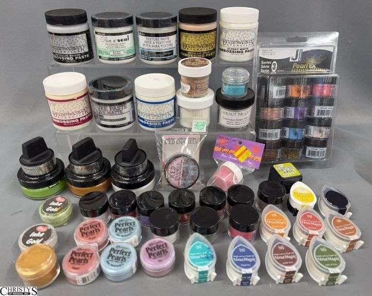 Pearl EX Powdered Pigments, Embossing Pastes and Powders, Metallic Gliding Polish, Versa Magic Drop Ink Pads, Flocking image