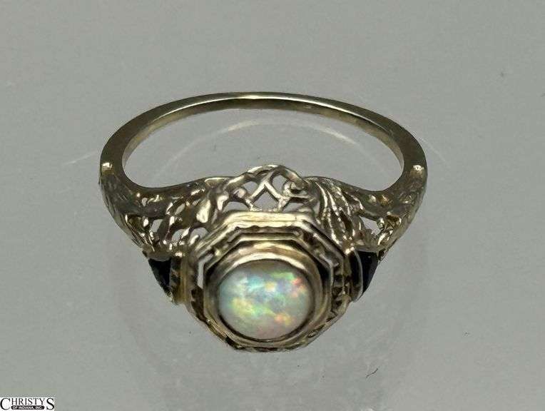 Marked 10k Size 5 Vintage Ring, Opal is Cracked and Mark is Worn image