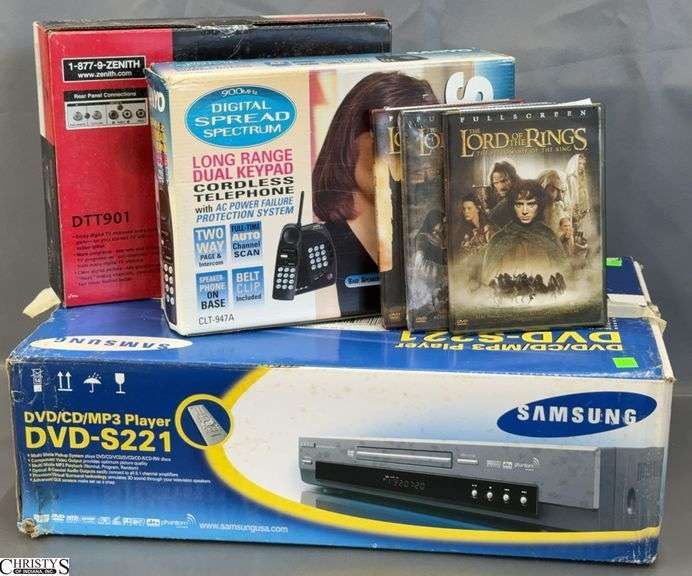Samsung DVD Player, Zenith Digital TV Tuner, Sanyo Cordless Telephone, Lord of the Rings DVD's image