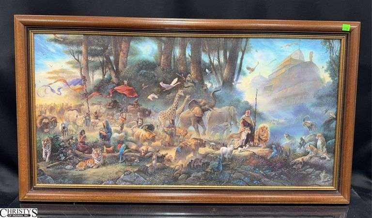 Tom Dubois "The Invitation" Framed Noah's Ark Art on Canvas Approx. 37 1/2" X 20 1/2" image