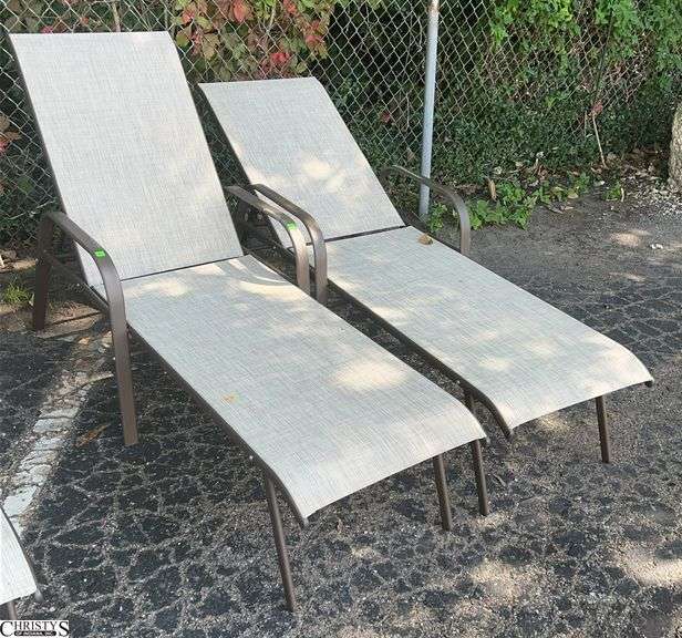 2 Adjustable Patio Outdoor Loungers - 24" W x 66" L x 40" as sits, some scuffing/wear from use image