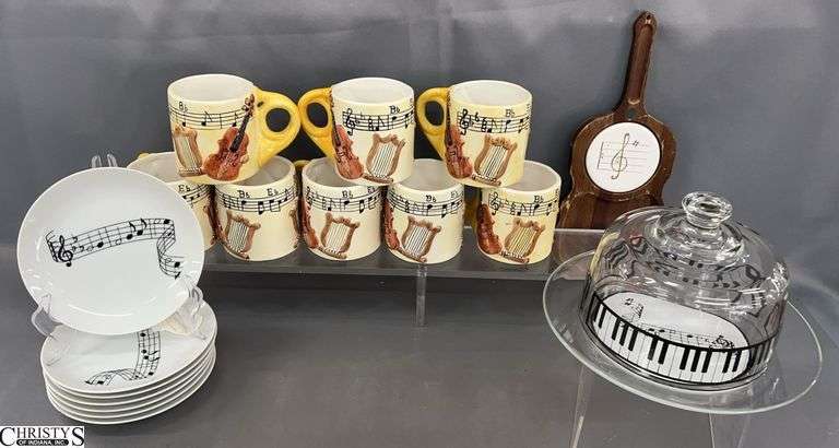 Musical Note Motif Mugs, Small Plates, Covered Dish, Small Cutting Board - 13" of cutting board image