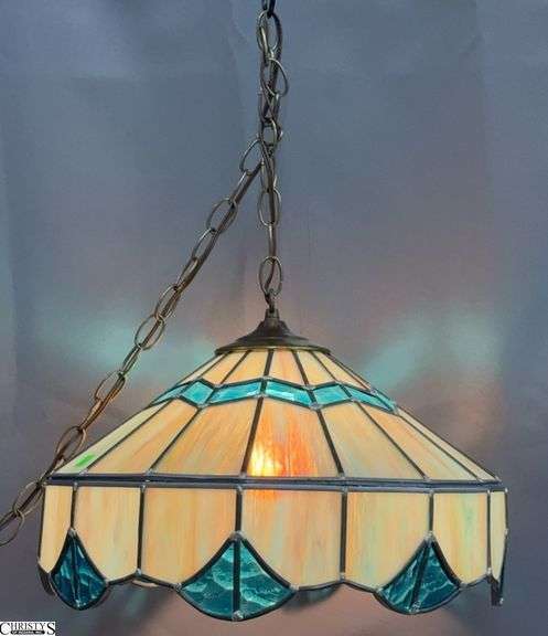 Stained Glass Pendant Light Fixture - 16" x 10" of shade image