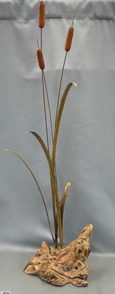 MCM Cattail Driftwood Sculpture - 42" x 10" image