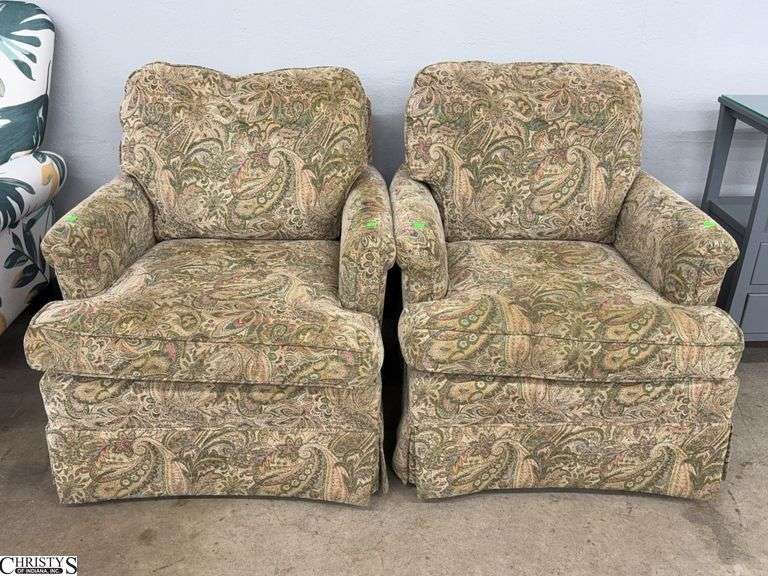 Pair Paisley Print Upholstered Club Chairs - 30" x 29" - 17" seat of each image
