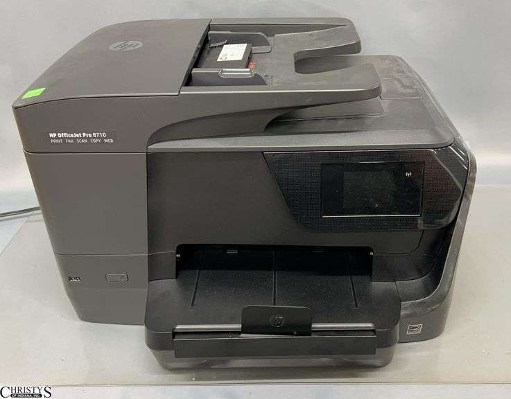 HP OfficeJet Pro 8710 Printer and Logitech Wireless Keyboard - 19.5" x 15" x 12" of printer image