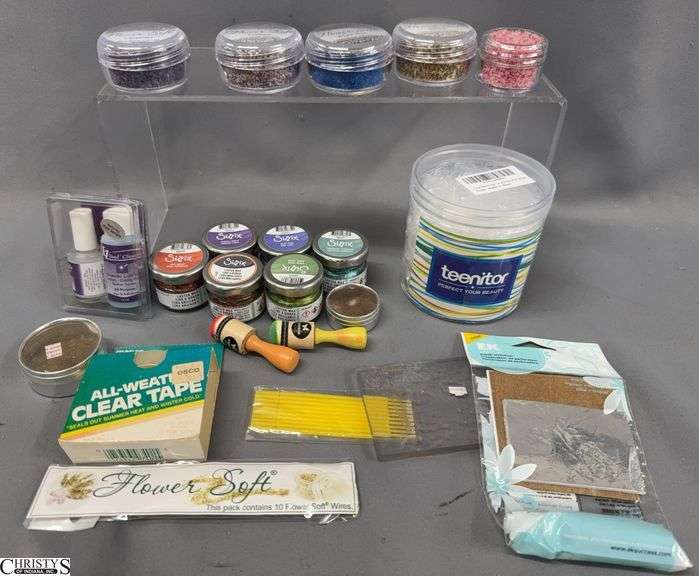 Elastics, Sizzix Luster Wax, Flower Soft 3D Textures Stampers, Clear Tape, Punch tools. Plate, Soft Wires image