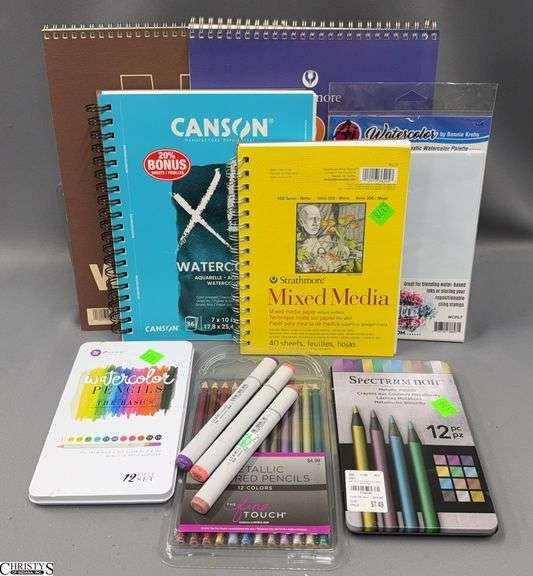 Artistic Spiral Paper Pads, Watercolor Pencils, Colored Pencils, Markers image