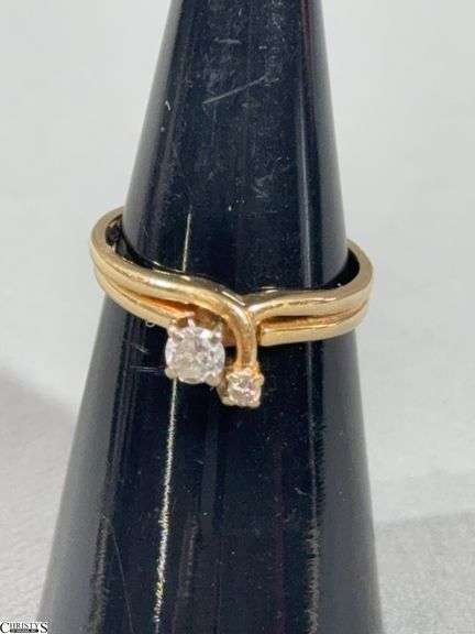 14KT Ladies Yellow Gold Diamond Bridal Set with a Smith's International Diamond Brokers Certificate of Ownership. Total Diamond Weight is .23 Carats.  These rings are soldered together. image