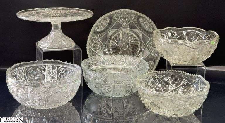 Pressed Glass Cake Plate and 5 Bowls - 9.5" x 5" of cake plate image
