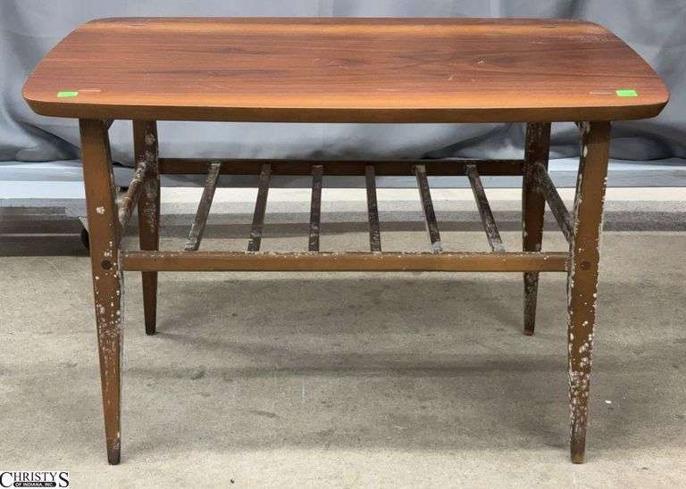 Mid Century Wooden Side Table - 30" x 19" x 19" - shows heavy mildew image