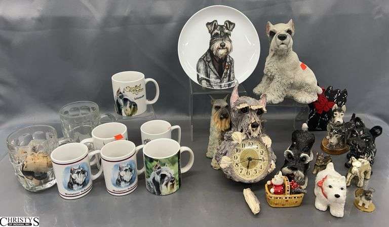 Schnauzer Dog Figurines, Coffee Mugs, Clock, Plate - 10.5" of clock image