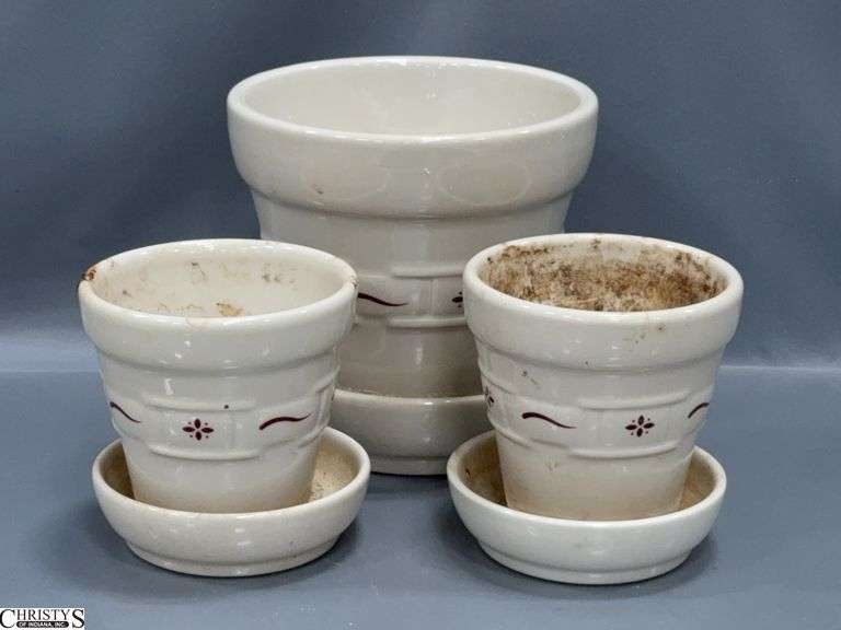 3 Longaberger Woven Traditions Flower Pots with Underplates Tallest approx. 6 1/4" image