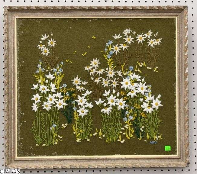 Framed Floral Needlepoint - 26" x 23" of frame image