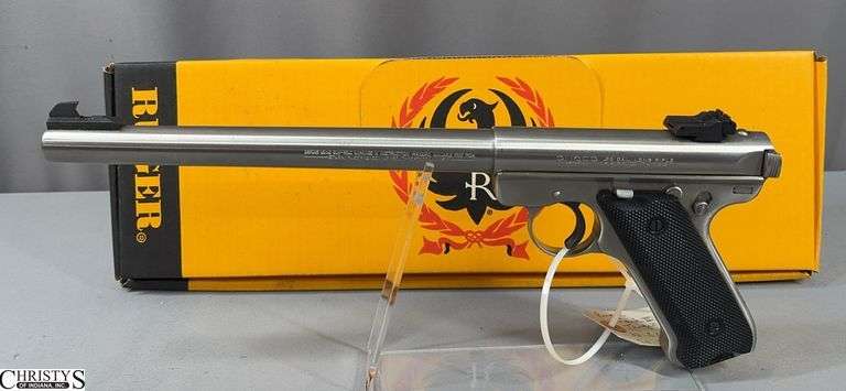 Ruger Mark II Target Pistol cal. 22 LR SN: 217-54519 in Original Box.  Stainless.  10" Bull Barrel image