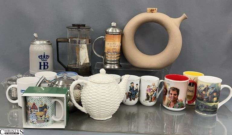 Coffee Mugs, French Press, Teapots - 9.5" of tallest image