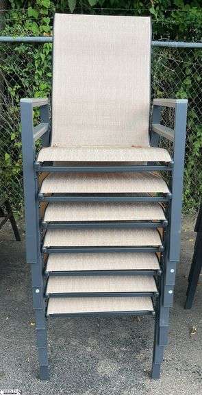 6 Patio Chairs - 23" x 39" - 16" seat of each - some scuffing/wear from use image