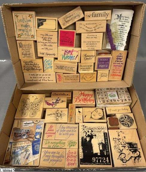 45  Wood Mounted Rubber Stamps, Sentiments, Phrases, Butterflies, Happy Birthday, Numbers image