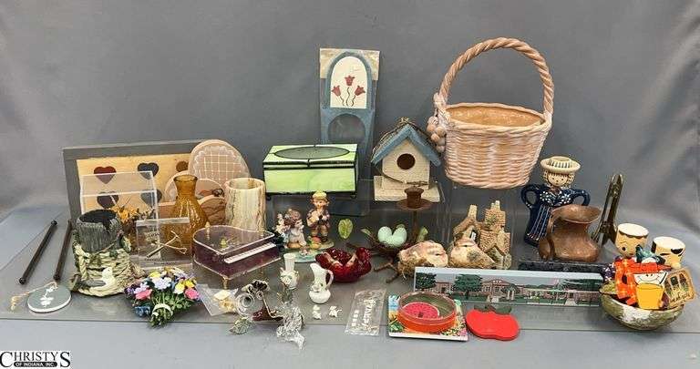 Music Box, Terracotta Basket, Stained Glass Box, Painted Wood Decor, Misc Trinkets - 10" of largest image