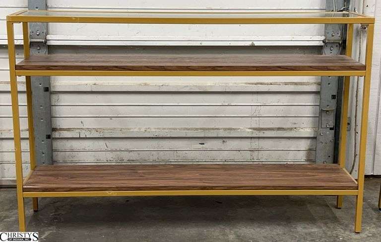 Gold Tone Metal Glass Top Console Table - 48" x 10" x 30" image