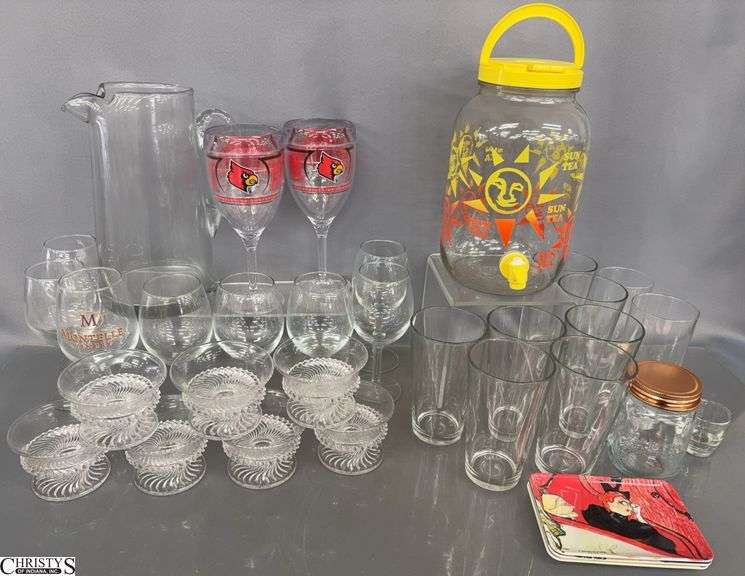 Assorted Glasses, Stemware, Pitcher, Sun Tea Jug, Misc - 10" of tallest image
