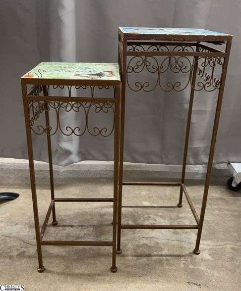 2 Decorative Garden Tile Top Stands - 11" x 11" x 28" of largest image