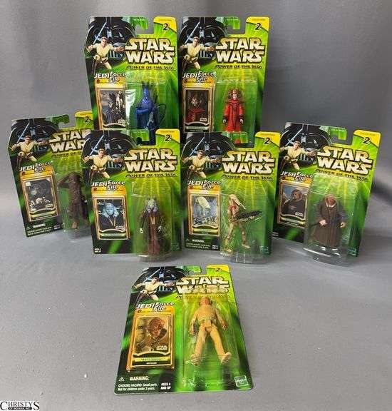 7 Star Wars The Power of The Jedi Blister Pack Action Figures, Queen Amidala, Mas Ammeda, Saesee Tiin, Mon Calamari, Battle Droid, Guard, Chewbacca image