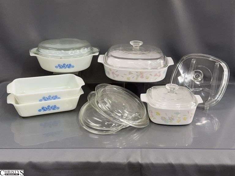 3 Anchor Hocking Baking Dishes - 11" of largest and 2 Corning Ware Baking Dishes, Various Lids - 10" of largest image