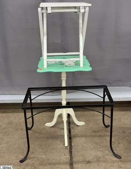 Hand Painted Side Table, Small Slatted Folding Table, Metal Table/Aquarium Base - 23" T of table image