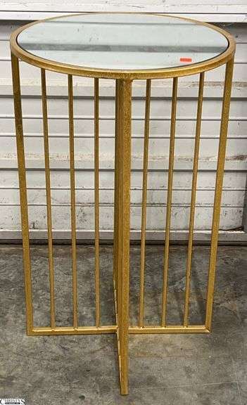 Mirror Top Gold Tone Metal Side Table - 16.5" x 27" image
