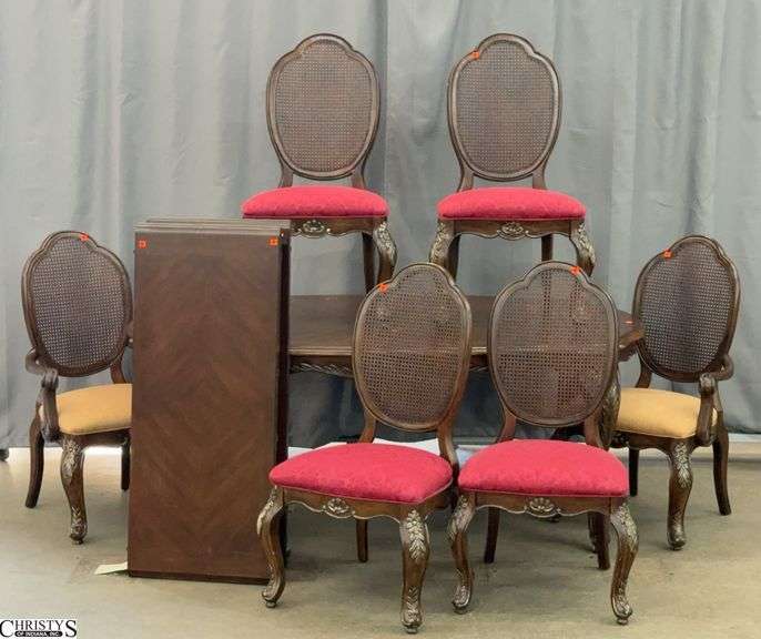 Hickory White French Style Dining Table and 6 Chairs - 2 Leaves - 78" x 47" x 30" of table, 20" of each leaf - some scuffing, edge wear image