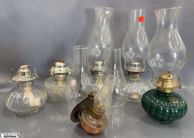 Glass Oil Lamp Bases and Hurricanes - 13" of tallest image