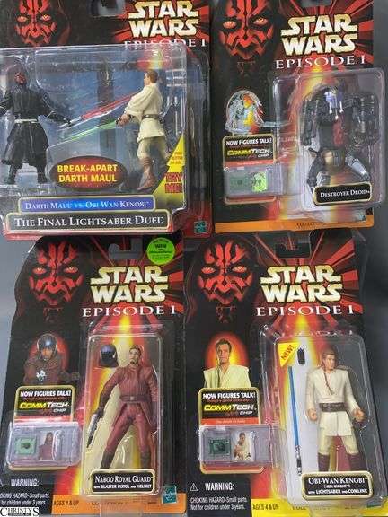 4 Star Wars Episode 1 Blister Pack Figures, Droid, Obi-Wan, Naboo Guard, The Final Lightsaber Dual 2 Pack image