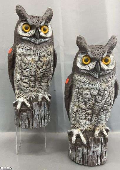 2 Plastic Owl Decoys - 16" T of each image