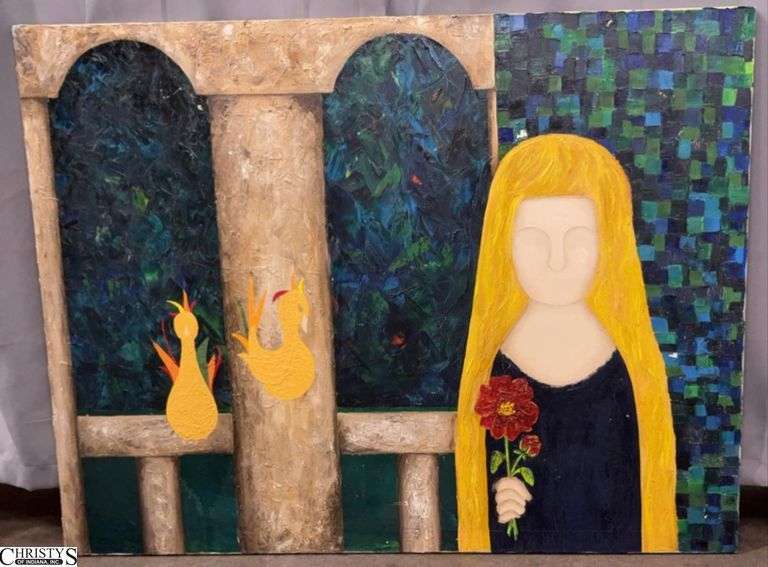 Modern Style Oil on Canvas Painting - 48" x 36" - some flaking image