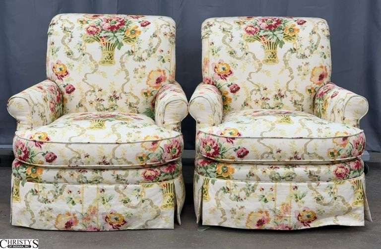 Pair Kisabeth Floral Upholstered Chairs - 31" x 34" - 18" seat of each - some wear image