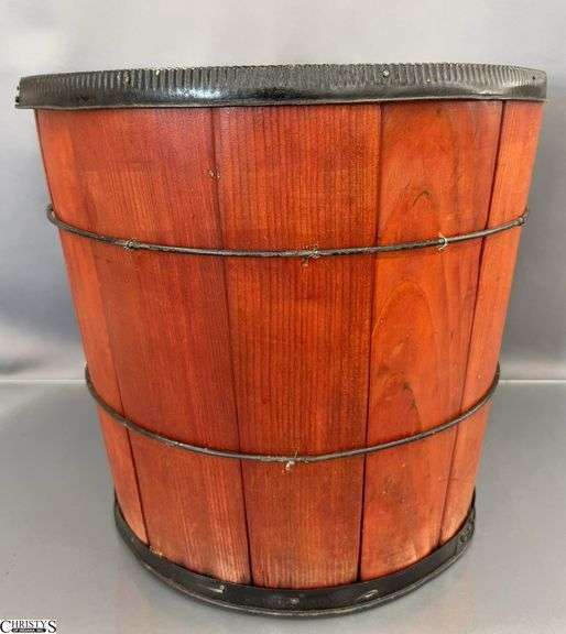 Wooden Lidded Barrel Style Basket - 16" x 15" image