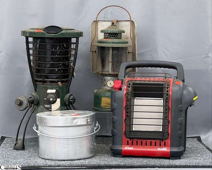 2 Kerosene Heaters, Mr. Heater, Aluminum Cooking Pots - 20" of tallest image