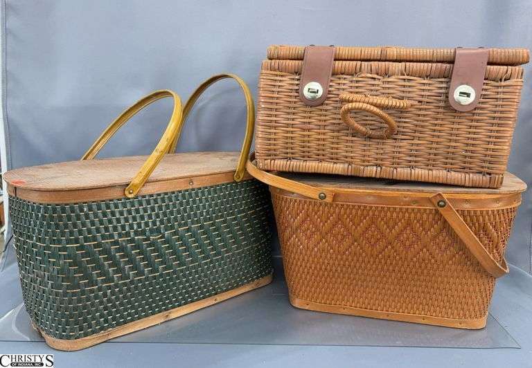 3 Woven Picnic Baskets - 19" of largest image