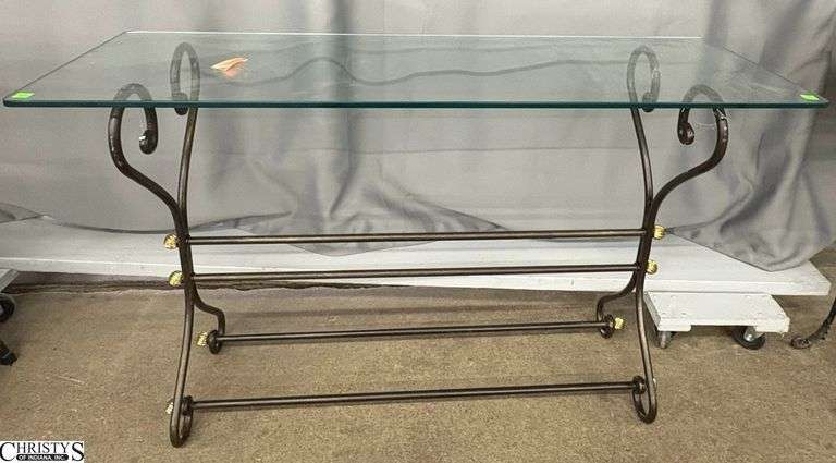 Glass Top Metal Scroll Base Console Table - 48" x 16" x 29" image