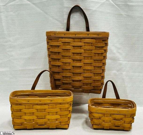3 Longaberger Key Baskets with Protectors.  1998 Small, 1998 Medium and 1991 Large image