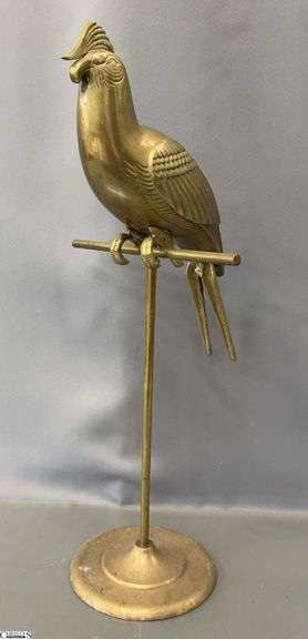 Hollywood Regency Brass Parrot on Stand - 21" T image