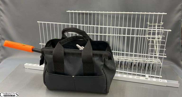 Wire Shelf Pieces, Stalwart Magnet, Wall Hooks, Small Hand Tools, Work Bag - 24" of largest shelving piece image