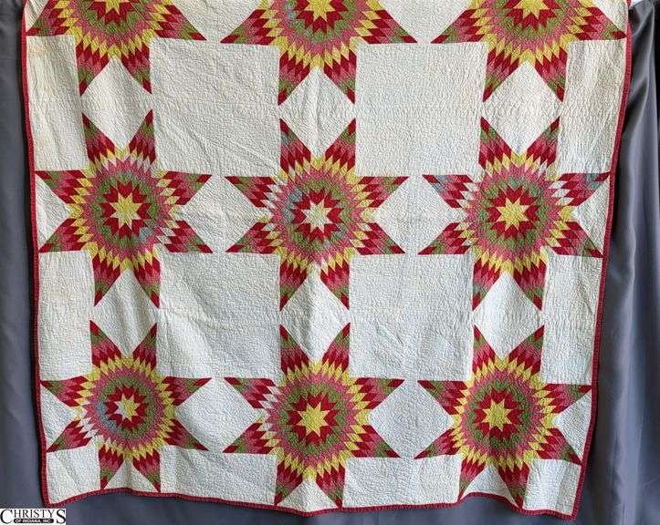 Handmade Starburst Patterned Quilt - 80" x 82" approx - some minor wear image