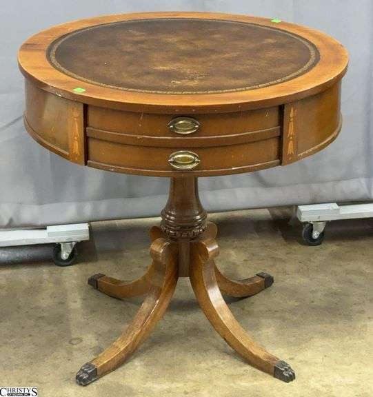 Leather Top Single Drawer Round Side Table - 30" x 29" - base seems to not be level image