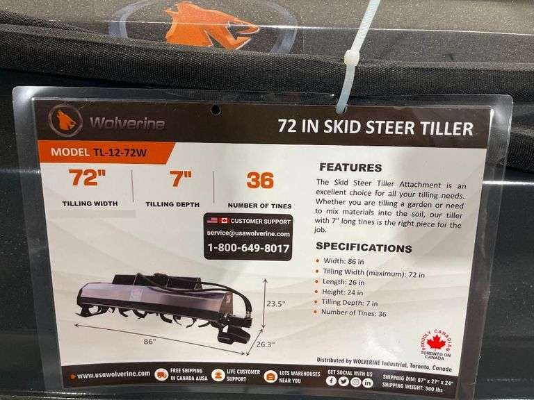2024 Wolverine TL1272W Skid Steer Tiller Attachment Crowe Real