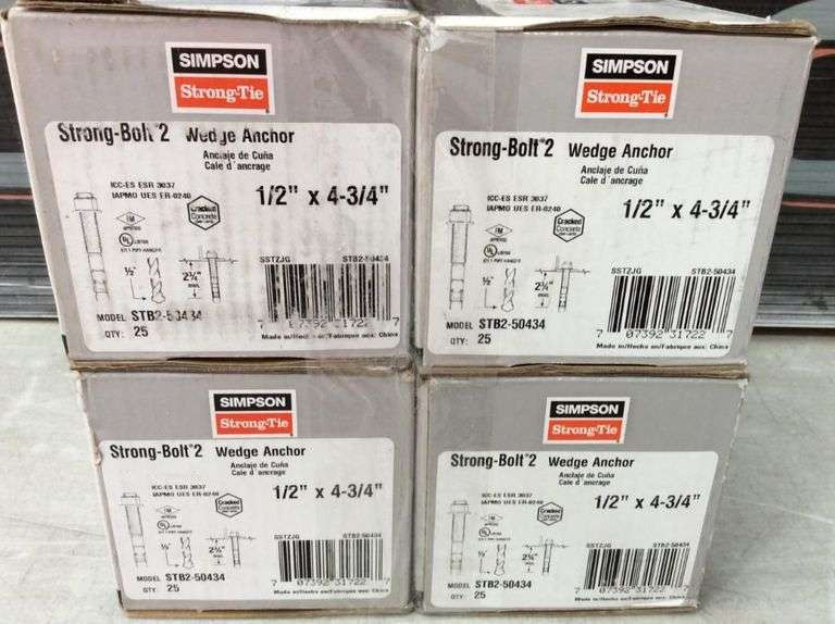 4 Boxes Simpson Strong Tie Strong Bolt 2 Wedge Anchors Crowe Real