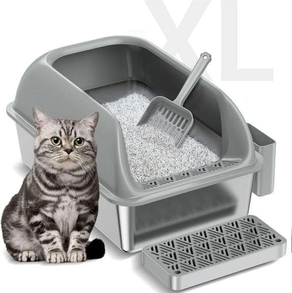 Stainless Steel Litter Box, XL, Light Grey