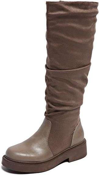 Chunky Heel Riding Boots with Side Zipper Size 8